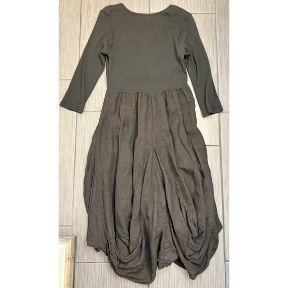 Inizio ONZ Linen Magic Dress Chore Pockets 3/4 Sleeve Black Midi XL Lagenlook - Picture 5 of 6